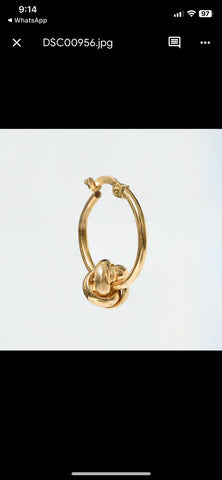 Yellow gold knot  hoop earring