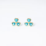 Three heart light  blue stone earrings