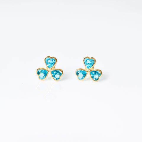 Three heart light  blue stone earrings