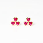 Three heart red stone earrings