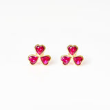 Three heart red stone earrings