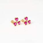 Three heart red stone earrings