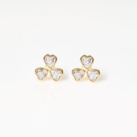 Three heart crystal clear earrings