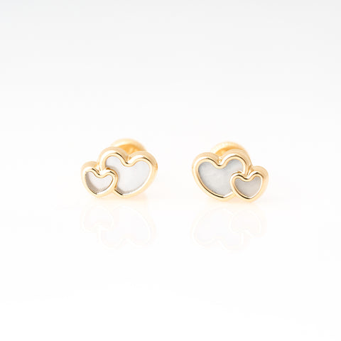 Double mother of pearl heart earrings