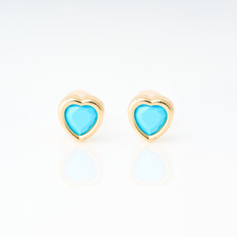 Yellow Gold turquoise heart earrings