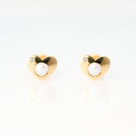 Yellow gold Heart earrings with center pearl