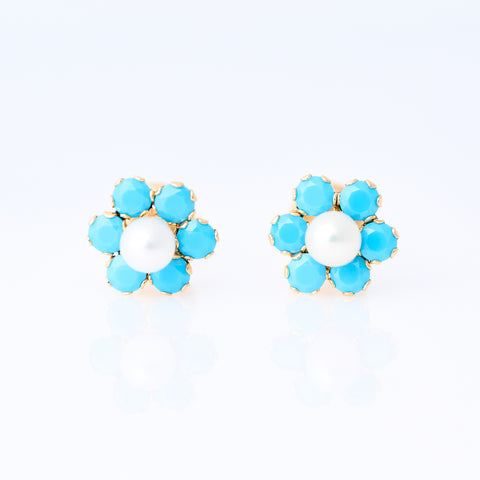 Turquoise flower earring with center pearl