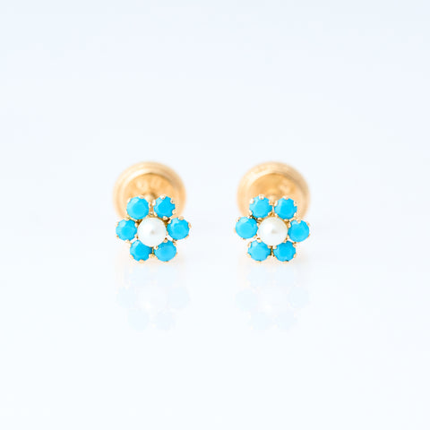 mini turquoise flower with pearl