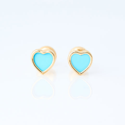 Enamel heart turquoise earrings