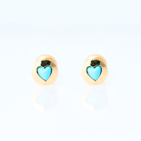 Mini turquoise heart yellow gold earrings