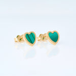 Nacar green stone heart earrings