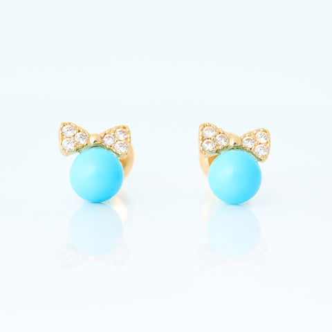 Yellow gold turquoise and bow earrings