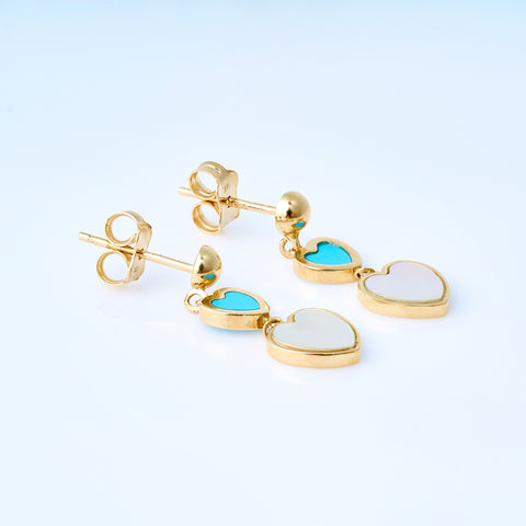 Mother  of pearl heart and turquoise earrings