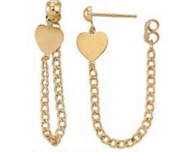 Yellow gold heart chain earrings