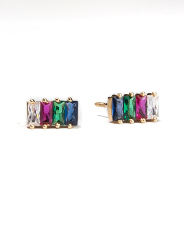 Four Color Stone  Gold  Earrings