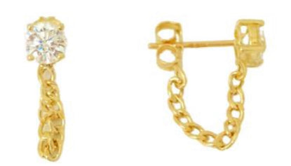 Yellow gold Cz chain earrings