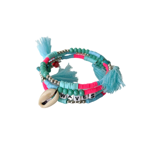 Wrap Around Turquoise Pink Wave Tassle Bracelet