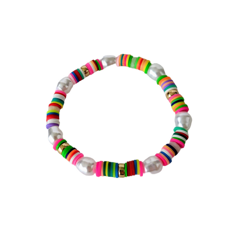 Rainbow Disc + Pearl Bracelet