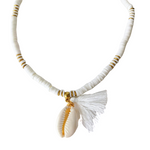 White Disc Tassle Choker