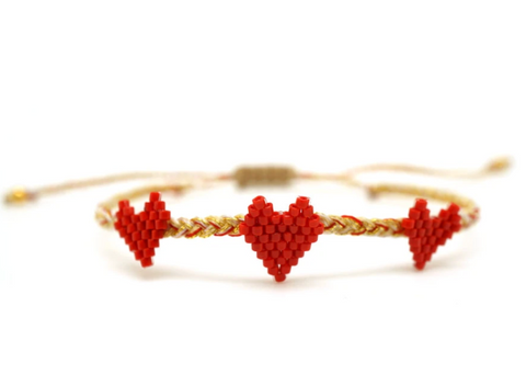 Miyuki Beads Red Hearts Bracelet