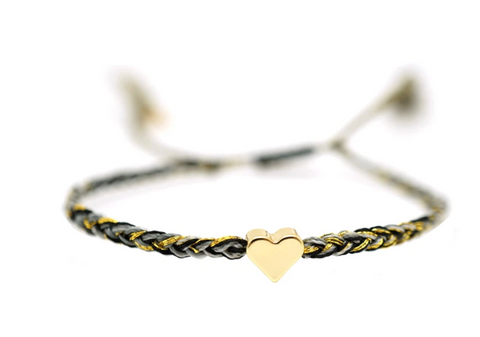 Black Gold Braided Heart Bracelet