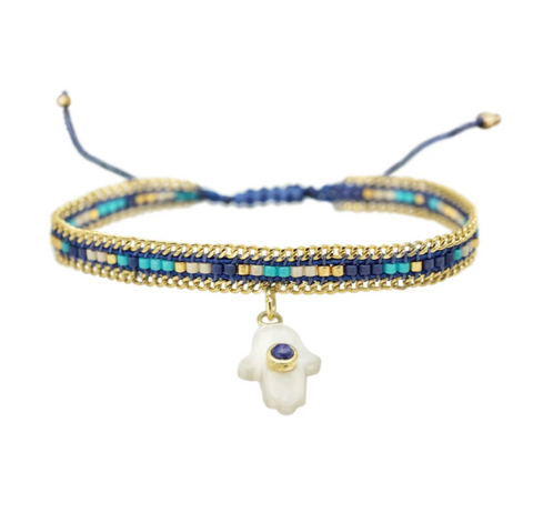 Miyuki Hamsa Bracelet Blue