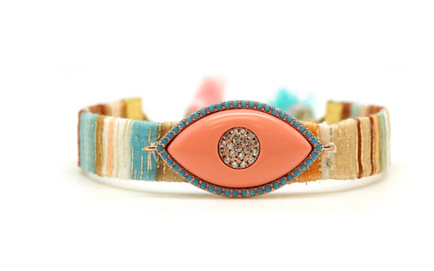 Pink Coral Eye Tassle Bracelet