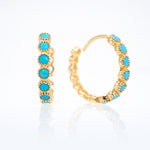 Yellow Gold Hoops with Turquoises all around