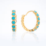 Yellow Gold Hoops with Turquoises all around