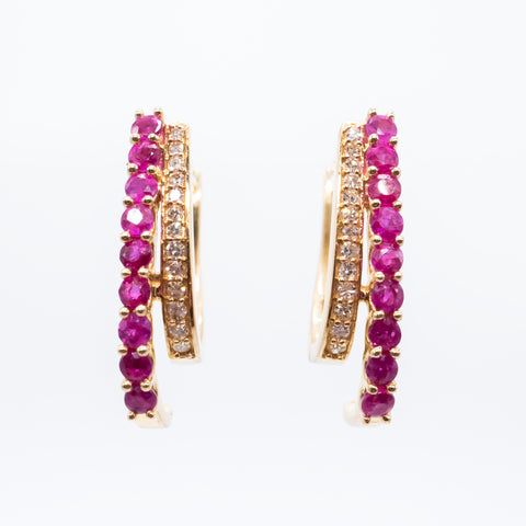 Diamond and Ruby Hoop Earrings