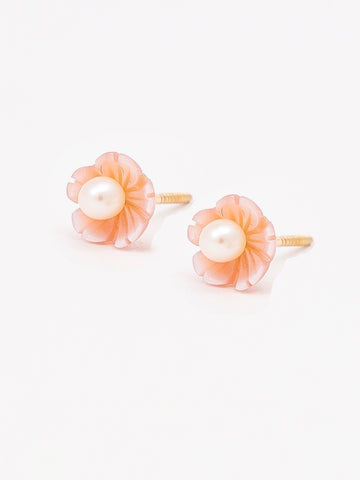 Pink Mother Of Pearl Flower Earrings