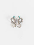 White Gold Butterfly Pin With Turquoise