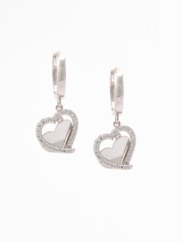 White Gold Hoops With Double Dancing Hearts