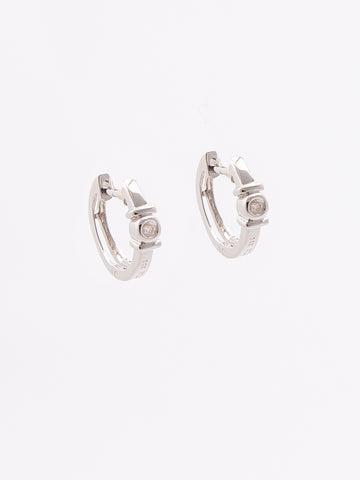 White Gold Hoops With One Diamond