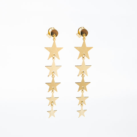 Long star earrings yellow gold