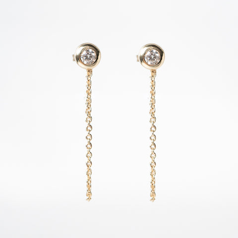 yellow gold cz stud with chain