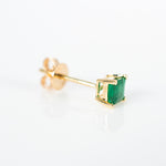 Modern  square Emerald stud y/g