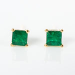 Modern  square Emerald stud y/g