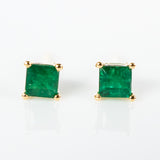 Modern  square Emerald stud y/g