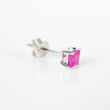 Modern square ruby stud w/g, 14k