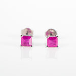 Modern square ruby stud w/g, 14k