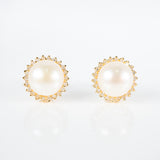 Pearl with diamonds all around set of pendant and earrings y/g