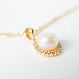 Pearl with diamonds all around set of pendant and earrings y/g