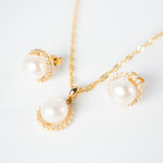 Pearl with diamonds all around set of pendant and earrings y/g