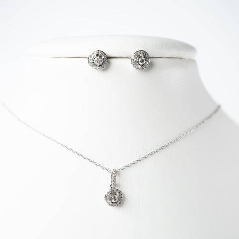 Stud style earrings and necklace set w/g, 14k