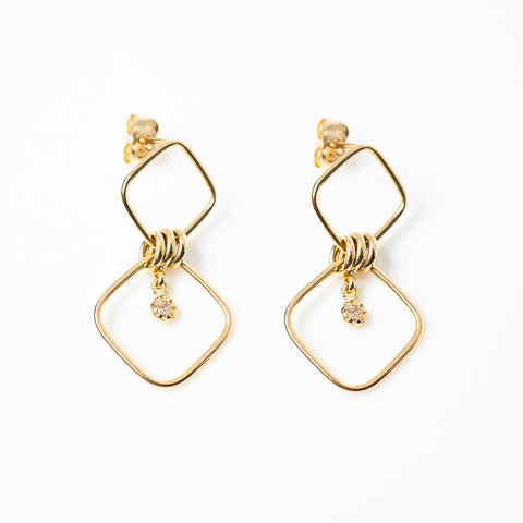 Yellow Gold Double Square Earring