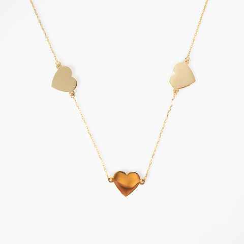 3 Heart yellow gold necklace