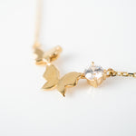 Butterfly and cz yellow gold necklace