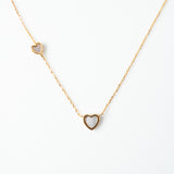 Yellow gold mother of pearl 2 heart necklace