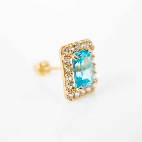 Yellow gold micro pave bezel light blue